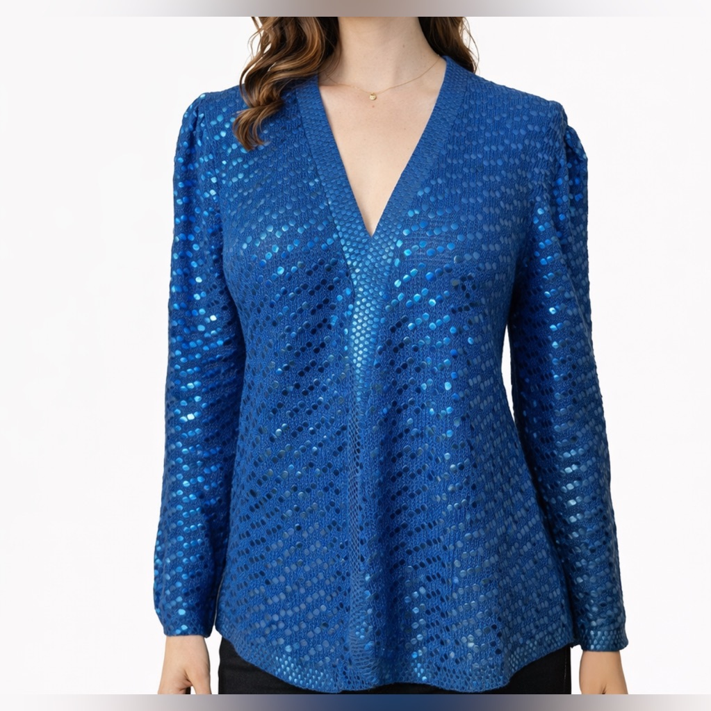 St John Vintage Sequin Jacket L 80's Blue Wedding Formal Party Cruise Holiday